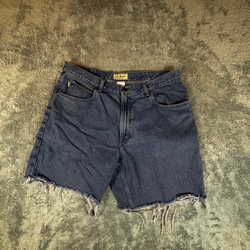 LL Bean Natural Fit Denim Cut Off Shorts Mens 38 Blue Cotton Frayed Raw Hem